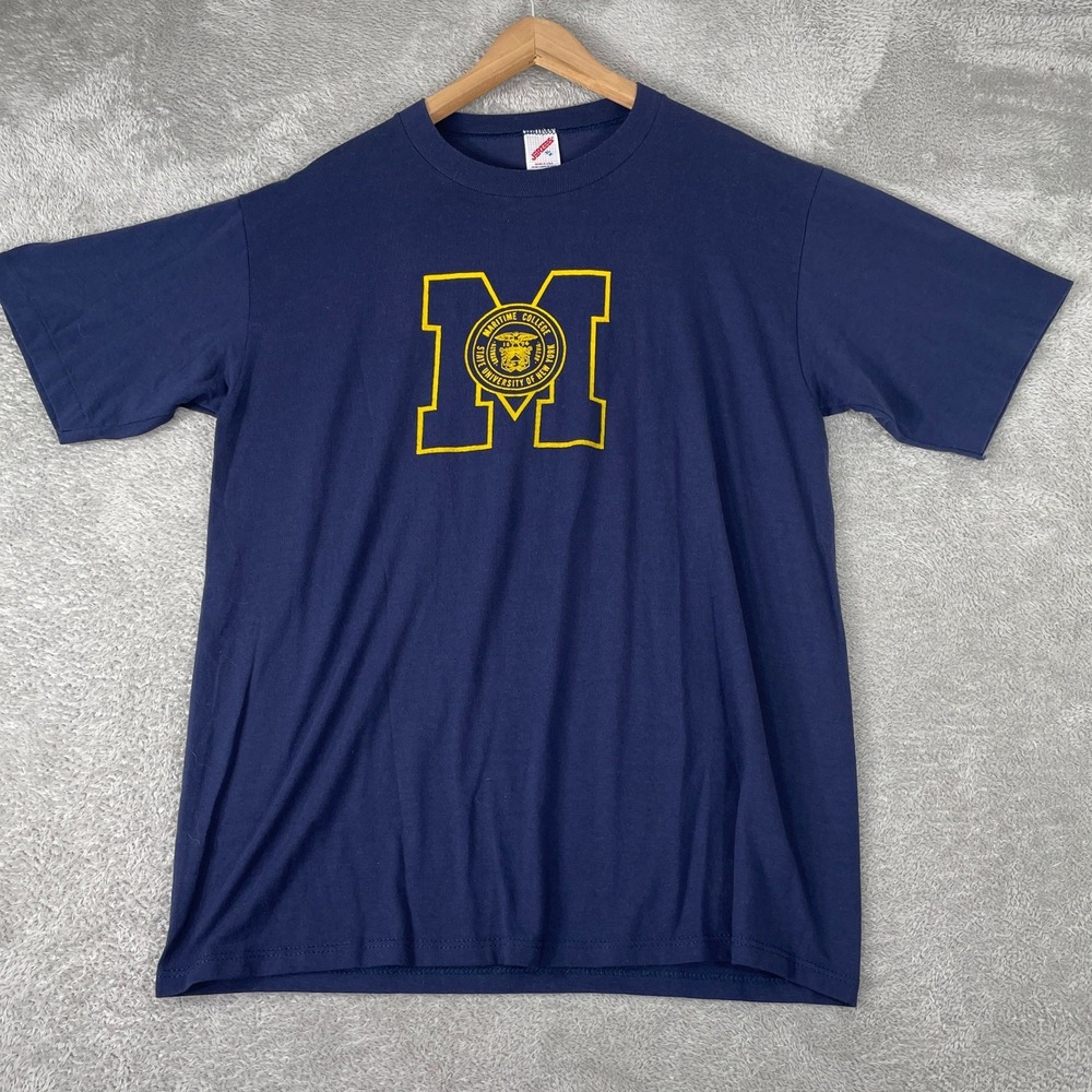 Vintage SUNY Maritime College Shirt Mens XL Navy Blue Jerzees USA 90s